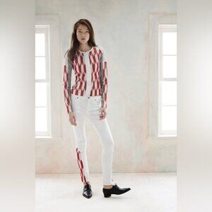 SACHIN &‎ BABI Women’s White Jeans Red Ankle Mesh Detail 515P17-521 Size 6